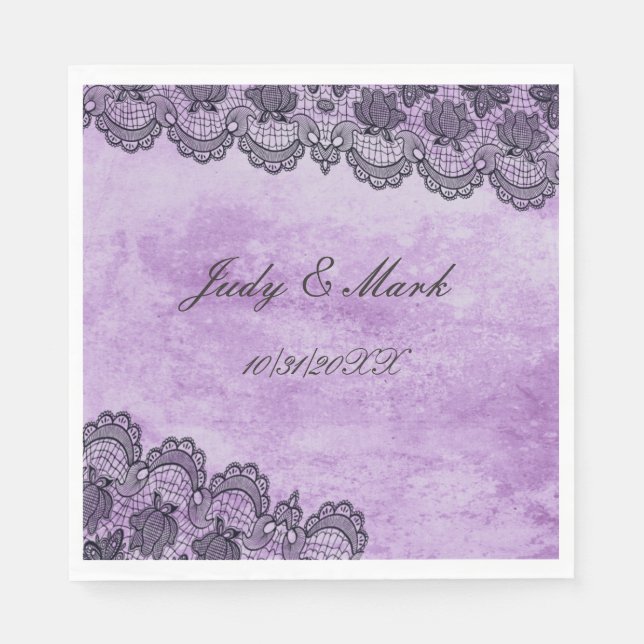 Black Lace Lila Gothic Wedding Paper Serviette (Vorderseite)