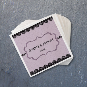 Black Lace on Soft Lavender Custom Wedding Serviette