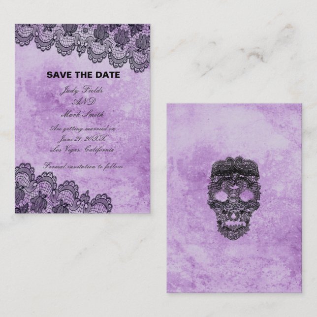 Black Lace Purple Gothic Wedding Save Mitteilungskarte (Vorne/Hinten)
