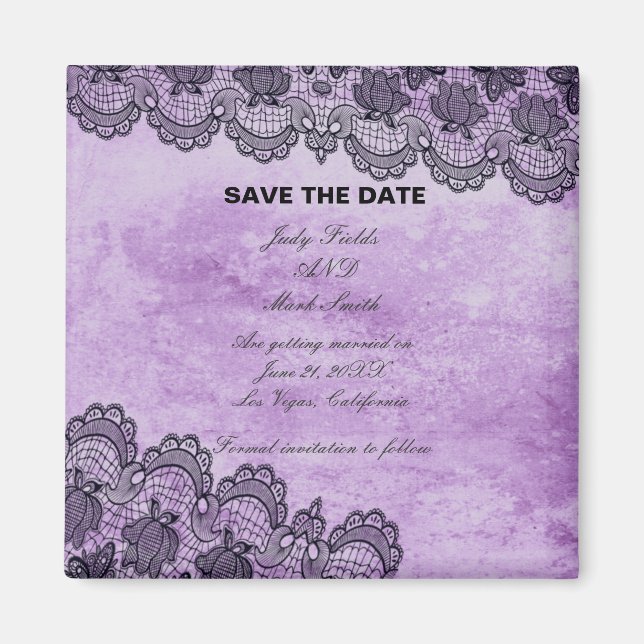 Black Lace Purple Gothic Wedding Save The Date Magnet (Vorne)
