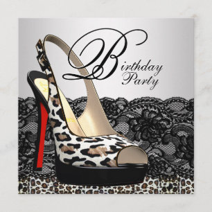Black Lace Red Leopard Invitations de fête d'anniv