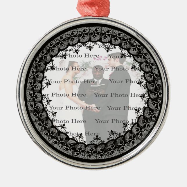 Black Lace Silver Round Ornament (Vorne)