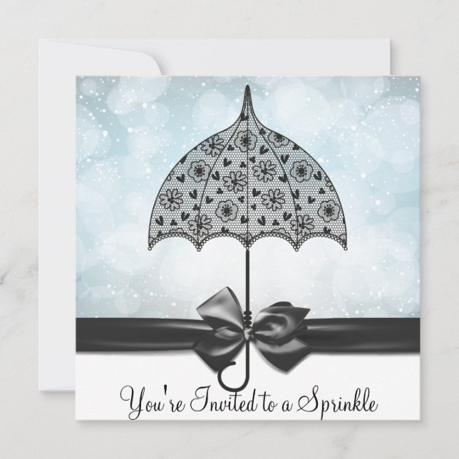 Black Lace Umbrella Blue Baby Sprinkle Baby Dusche Einladung (Vorderseite)