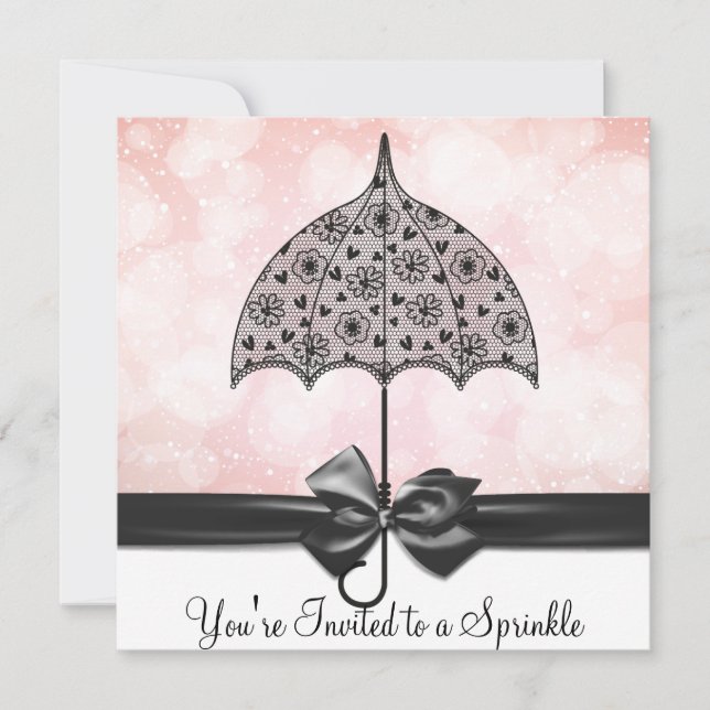 Black Lace Umbrella Pink Baby Sprinkle Baby Dusche Einladung (Vorderseite)