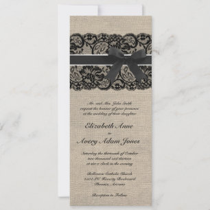 Black Lace und Burlap Hochzeit Einladung vertikal