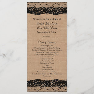 Black Lace und Burlap Wedding Programm
