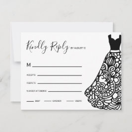 Black Lace Wedding Dress RSVP Karte