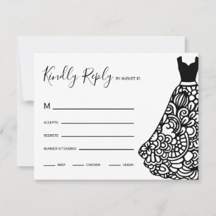 Black Lace Wedding Dress RSVP Karte
