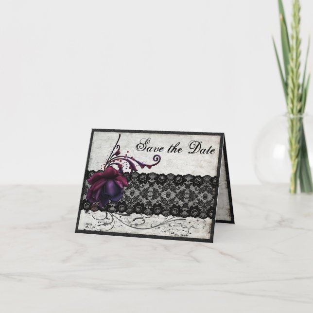 Black Lace Wedding Save the Date Einladung (Vorderseite)