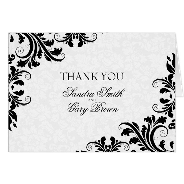 Black Lace White Floral Damask (Vorderseite (Horizontal))