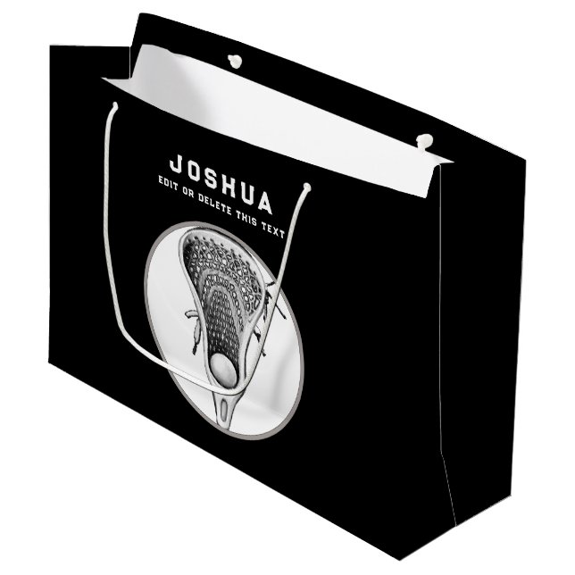 Black Lacrosse Große Geschenktasche Große Geschenktüte (Vorderseite Schrägansicht)