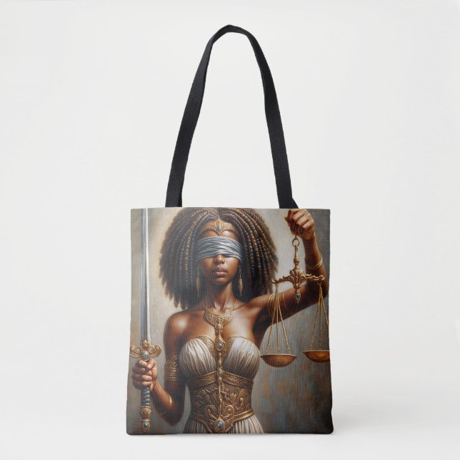 Black Lady Justice Holding Scales and Sword Art Tasche (Vorderseite)