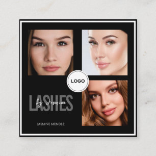 Black Lash Tech Foto-Collage QR-Code & Bewertung Quadratische Visitenkarte