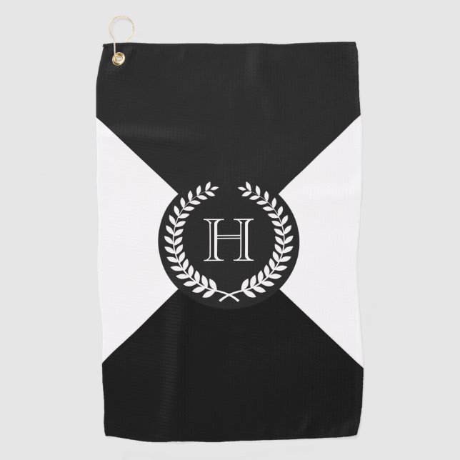 Black Laurel Wreath Monogram Golfhandtuch (Vorderseite)