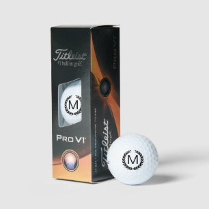 Black Laurel Wreath Monogram Titleist Pro V1 Golfball