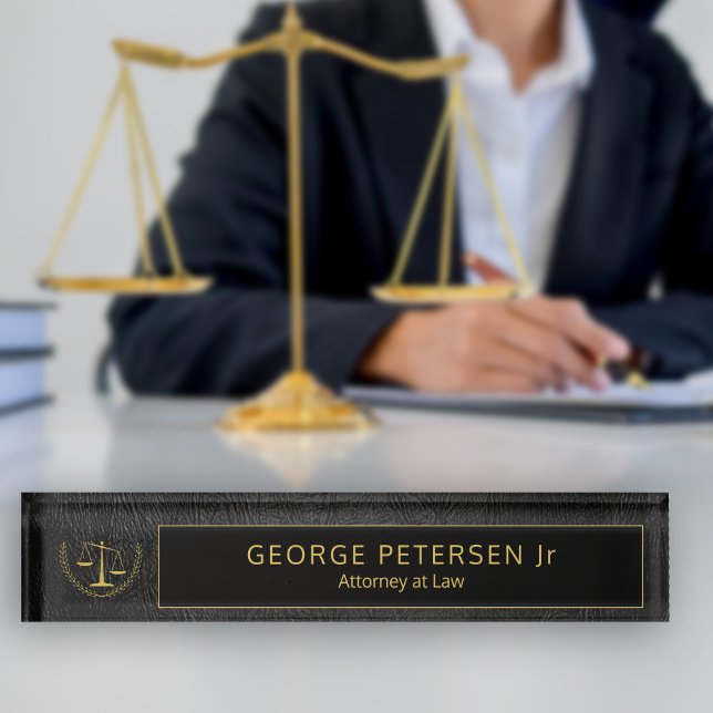 Black Leather and Gold | Logo Name Attorney at Law Namensplakette (Von Creator hochgeladen)
