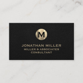 Black Leather Brushed Gold Visitenkarte