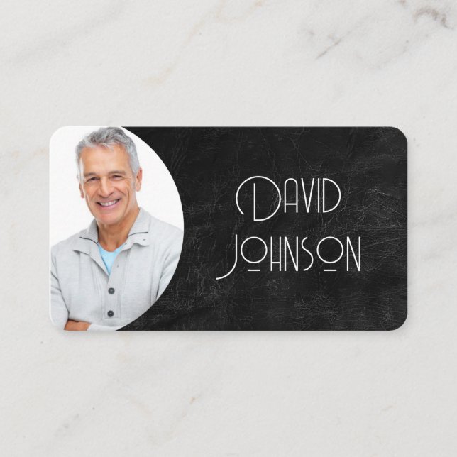 Black Leather Business Foto Card Visitenkarte (Vorderseite)