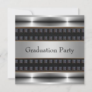 Black Leather Chrome Boys Graduation Party Einladung