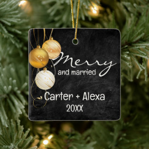 Black Leather First Christmas Verheiratet Keramikornament