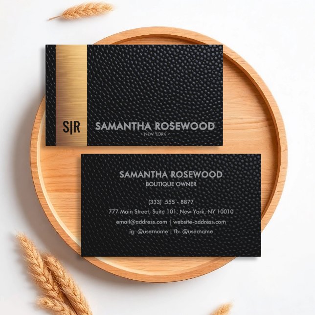 Black Leather & Gold Luxe Business Card Visitenkarte (Von Creator hochgeladen)