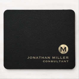 Black Leather Gold Monogram Mousepad