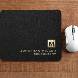 Black Leather Gold Monogram Mousepad