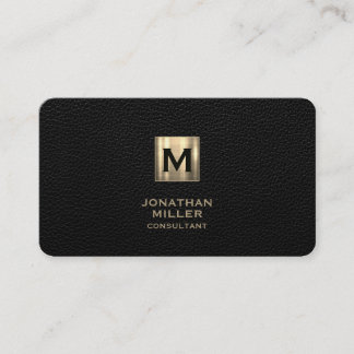 Black Leather Luxury Gold Monogram Visitenkarte