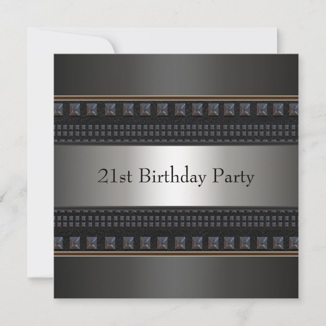 Black Leather Mans 21. Geburtstag Party Einladung (Vorderseite)