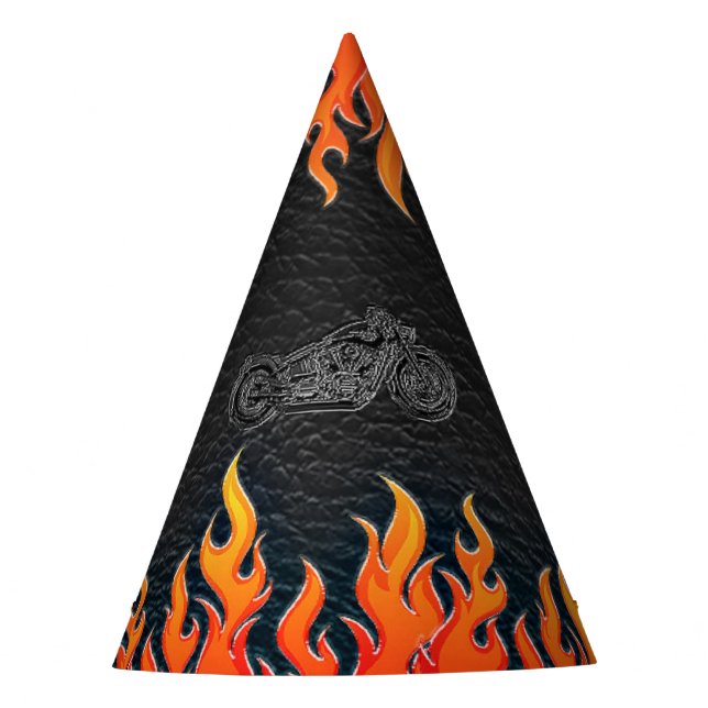 Black Leather Orange Flames Motorrad-Party Partyhütchen (Vorderseite)
