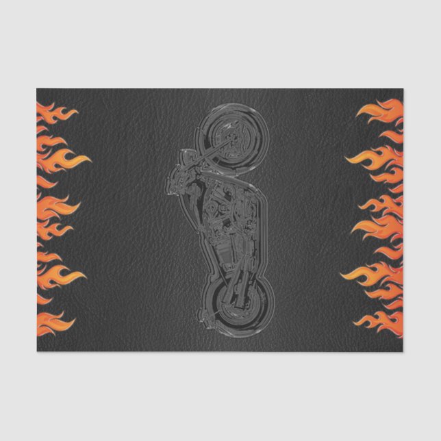Black Leather Orange Flames Motorrad-Party Seidenpapier (Vorderseite)