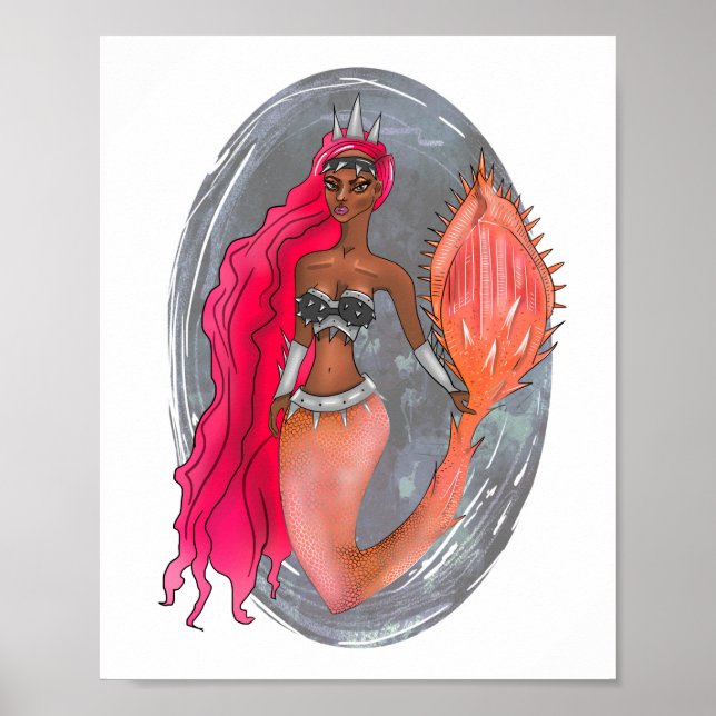 Black Leather Rose Gold Warrior Princess Mermaid Poster (Vorne)