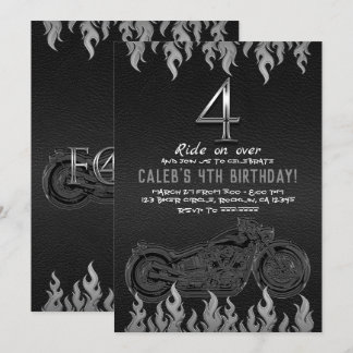 Black Leather Silver Motorrad 4. Geburtstag Einladung