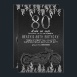 Black Leather Silver Motorrad 80TH 80 Geburtstag Einladung<br><div class="desc">Anpassen für jedes Ereignis</div>