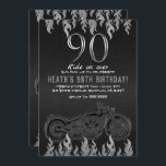 Black Leather Silver Motorrad 90TH 90 Geburtstag Einladung<br><div class="desc">Anpassen für jedes Ereignis</div>