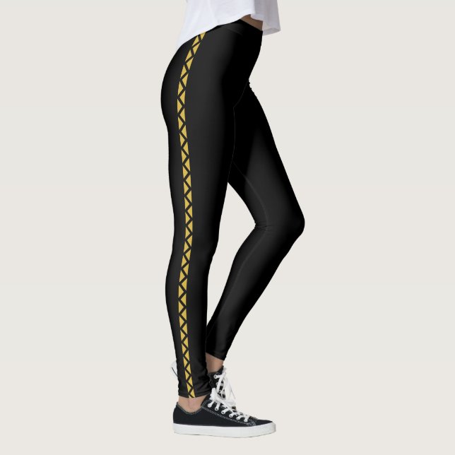 Black Leggings with Bold Metallic Gold Side Stripe (Droite)