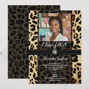 Black Leopard Animal Print Foto 2019 Abschluss Einladung