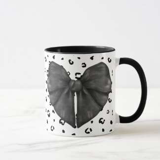 Black Leopard Coquette Girly Print Bow Tasse