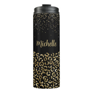 Black Leopard Glitzer personalisieren Thermosbecher