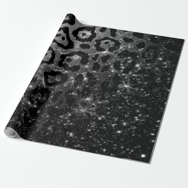 Black Leopard Print und Glitzer Geschenkpapier (Ungerollt)