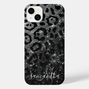 Black Leopard Print und Glitzer iPhone 14 Plus Hülle
