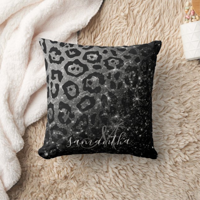Black Leopard Print und Glitzer Kissen (Decke)