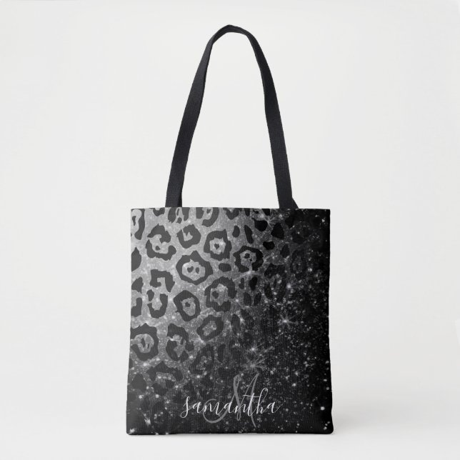 Black Leopard Print und Glitzer Tasche (Vorderseite)