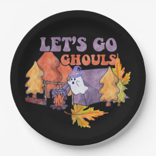 Black Let's Go Ghouls Fall Pumpkin Halloween Pappteller