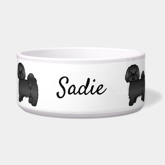 Black Lhasa Apso Niedlich Cartoon Dog & Name Napf (Vorderseite)