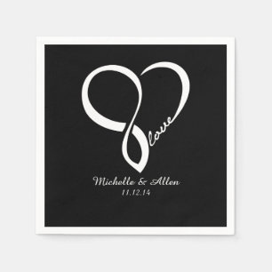 Black Liebe Heart Wedding Party Paper Napkins Set Serviette