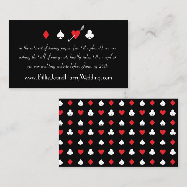 Black Liebe Struck Casino Wedding Online RSVP Card Begleitkarte (Vorne/Hinten)