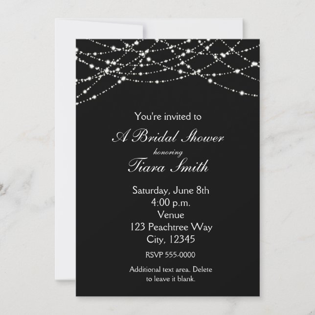 Black Light Glow Bridal Glitzer Elegante Einladung (Vorderseite)