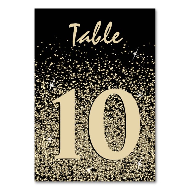 Black & Light Gold Confetti Tischnummer (Vorderseite)