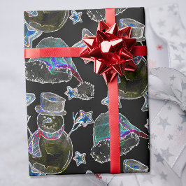 Black Light Neon Christmas Snowman Pattern Geschenkpapier